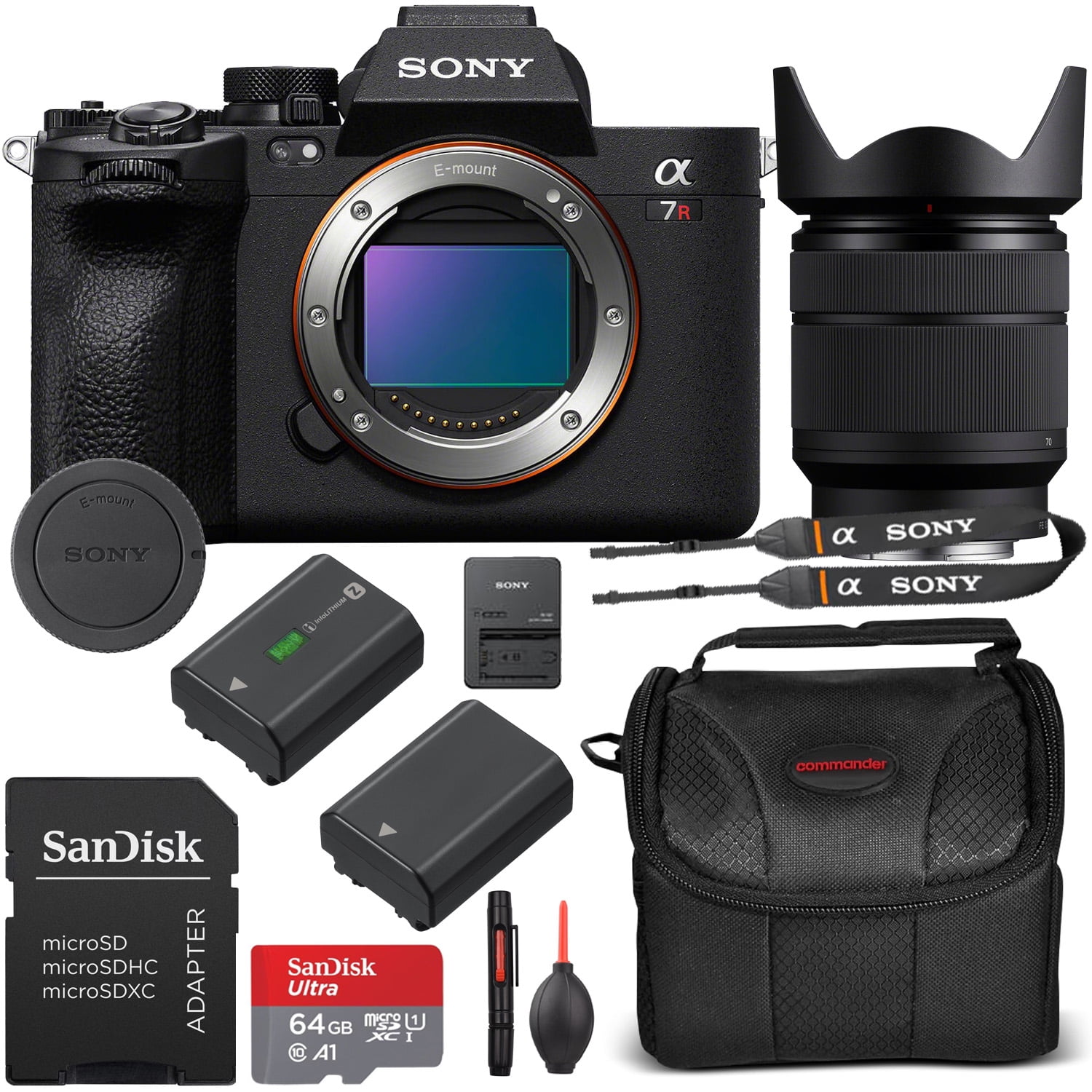 Sony A7R V Mirrorless Camera with 28-70mm Lens Bundle+ Extra Battery, 64GB Memory Card, Case & More (International Version)