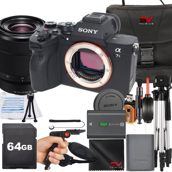 Sony A7S III Mirrorless Camera with OSS 28-70mm Lens + SanDisk 64GB Memory Card + Tripod + SV Premium Accessory Bundle (International Model)