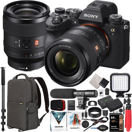 Sony Alpha 1 Full Frame Mirrorless Camera Body + 35mm F1.4 GM G Master FE Wide Angle Lens SEL35F14GM ILCE-1/B Bundle with Deco Gear Backpack + Microphone + LED + Monopod and Accessories Kit