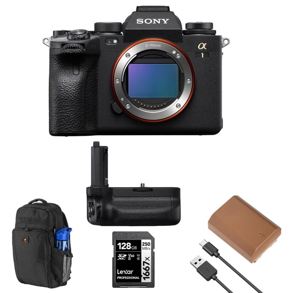 Sony Alpha 1 Full Frame Mirrorless Digital Camera Bundle with VG-C4EM Vertical Grip, Backpack, 128GB SD Card, Extra Battery