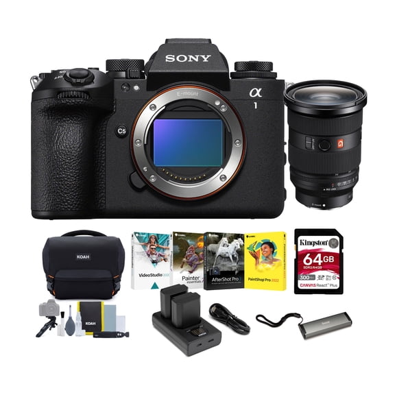 Sony Alpha 1 Mark II Mirrorless Camera with FE 24-70mm f/2.8 GM II Lens, 64GB Memory Card, 2-Pack Batteries, Card Reader, Bag with Cleaning Kit, and Softwares Bundle (7 Items)