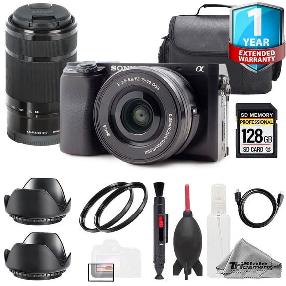 Sony Alpha 6100 w/16-50mm & 55-210mm Lenses + 128GB + 1 Yr Warranty- Basic Kit (International Version)
