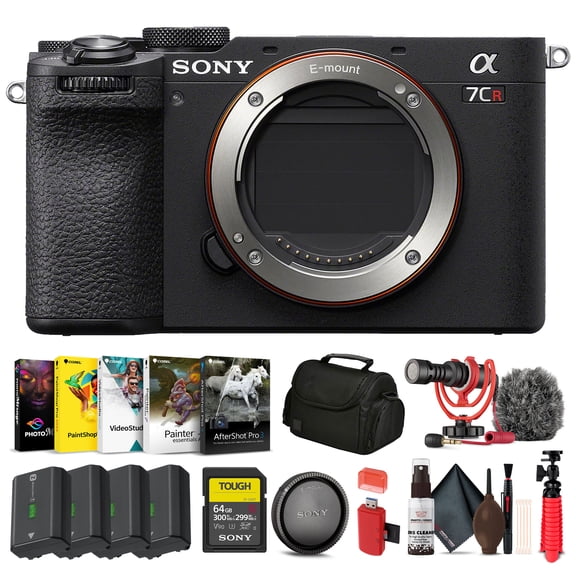 Sony Alpha 7CR Mirrorless Full-Frame Interchangeable Lens Hybrid Camera (ILCE-7CR/B) + 64GB SF-G Tough Card + Camera Bag + 3 x NP-FZ100 Compatible Battery + Corel Software + External Charger + More