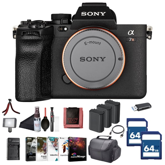 Sony Alpha 7R V Mirrorless Camera Body (ILCE-7RM5/B)  61MP Full-Frame Sensor | AI Autofocus | 2 x 64GB Card, Photo Software, Bag, 3 x NP-FZ100 Compatible Battery and More