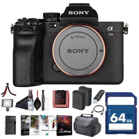Sony Alpha 7R V Mirrorless Camera Body (ILCE-7RM5/B)  61MP Full-Frame Sensor | AI Autofocus | 64GB Card, Photo Software, Bag, 2 x NP-FZ100 Compatible Battery, External Charger and More