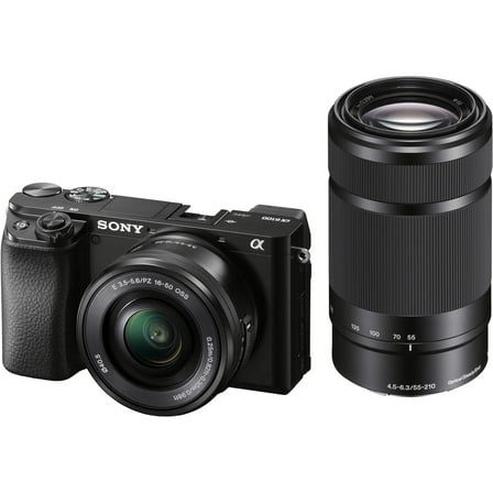 Sony Alpha A6100 Mirrorless Camera with 16-50mm and 55-210mm Zoom Lenses, ILCE6100Y/B, Black (International Model)