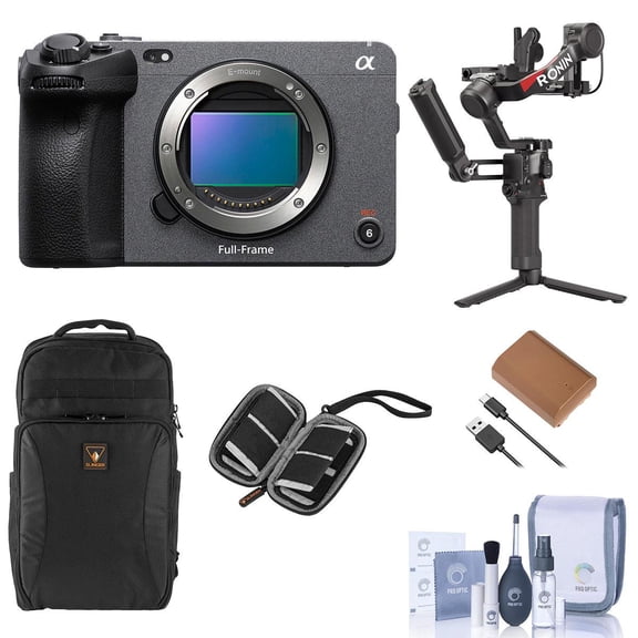 Sony Alpha FX3 Full-Frame Cinema Line Camera Bundle, With DJI RS 3 Pro Combo Gimbal Stabilizer, Extra Battery, Backpack Case, Memory Card Wallet, Cleaning Kit for Digital Video (6 Items)