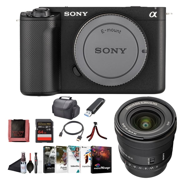 Sony Alpha ZV-E1 Full-frame Vlog Mirrorless Lens Camera Black ILCZVE1/B, Sony Alpha FE PZ 16-35mm Lens, 64GB Card, Corel Photo Software, Card Reader, Case, Flex Tripod, and More