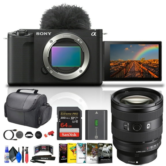 Sony Alpha ZV-E1 Full-Frame Mirrorless Vlog Camera (Black) with Sony FE 20-70mm G Lens, 4K 120p Bundle + 64GB Card and Flex Tripod (International Model)