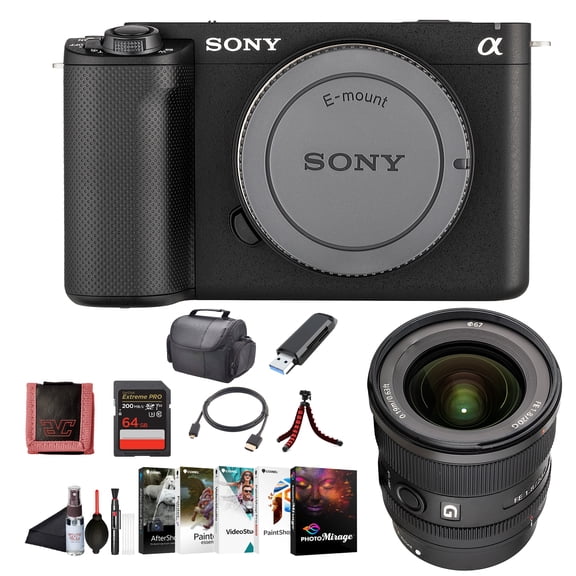 Sony Alpha ZV-E1 Full-frame Vlog Mirrorless Lens Camera Black ILCZVE1/B, Sony FE 20mm G Lens, 64GB Card, Corel Photo Software, Card Reader, Case, Flex Tripod, Cleaning Kit