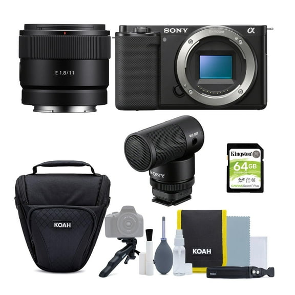 Sony Alpha ZV-E10 APS-C (Black) with 11mm F1.8 Lens and Content Creator Kit