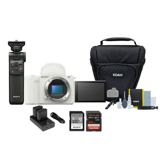 Sony Alpha ZV-E10 II Content Creators Camera Body (White) Bundle with Sony ACCVC1 Vlogger Accessory Kit, 2000mAh Li-ion Batteries, Holster Camera Case, and 64GBSDXC UHS-I Memory Card (5 Items)