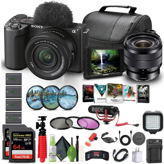 Sony Alpha ZV-E10 II Mirrorless Camera with 16-50mm Lens (Black) (ZVE10M2KB) + Sony E 10-18mm Lens + 4K Monitor + More(International Model)