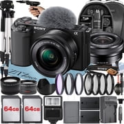 Sony Alpha ZV-E10 Mirrorless Vlog Camera with 16-50mm Lens + 2 Pack 64GB Memory Card + Flash + Tripod + Backpack + ZeeTech Accessory Bundle (Black) International Version