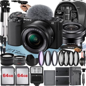Sony Alpha ZV-E10 Mirrorless Vlog Camera with 16-50mm Lens + 2 Pack 64GB Memory Card + Flash + Tripod + Backpack + ZeeTech Accessory Bundle (Black) International Version