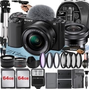 Sony Alpha ZV-E10 Mirrorless Vlog Camera with 16-50mm Lens + 2 Pack 64GB Memory Card + Flash + Tripod + Backpack + ZeeTech Accessory Bundle (Black) International Version
