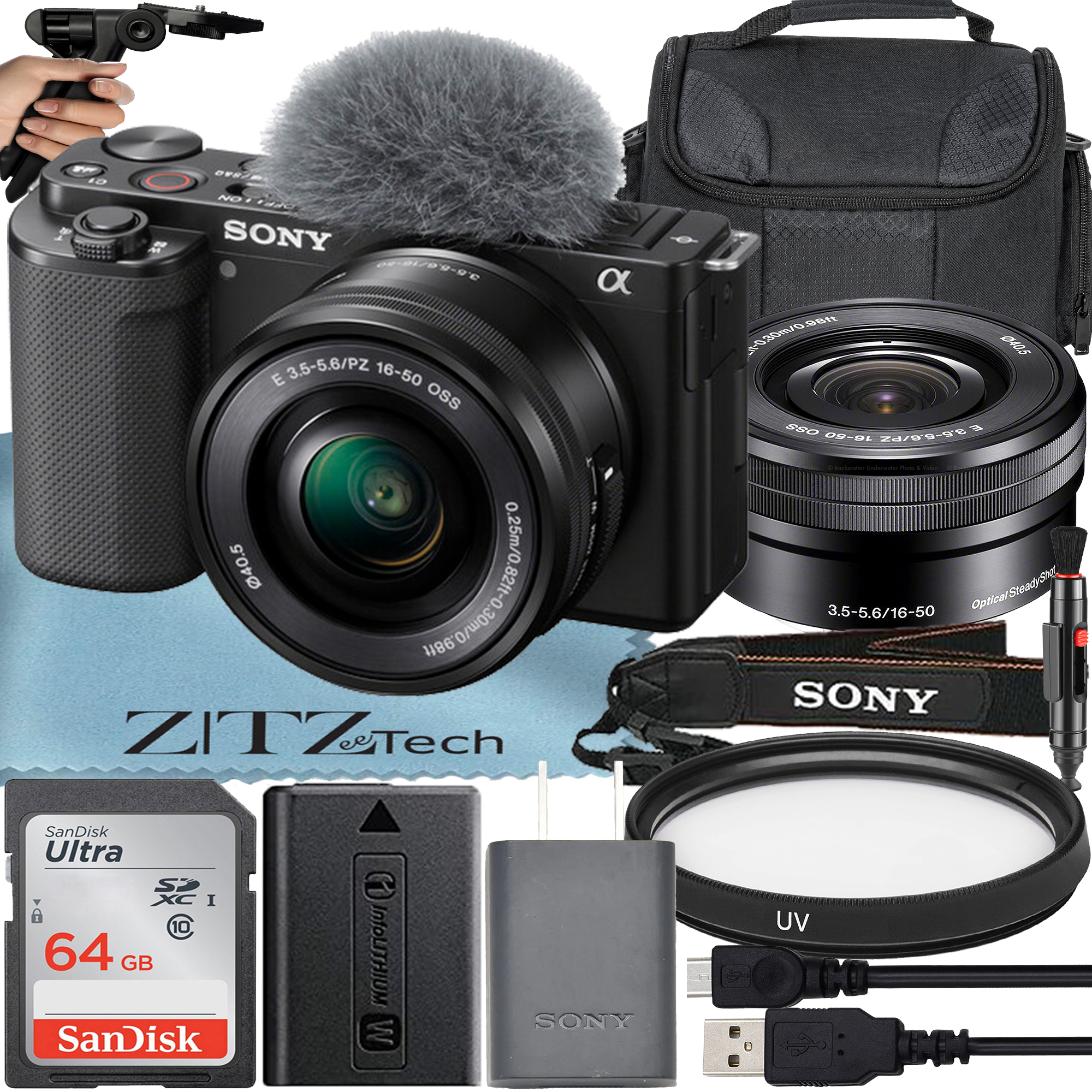 Sony Alpha ZVE10 Mirrorless Vlog Camera with 1650mm Lens + 64GB