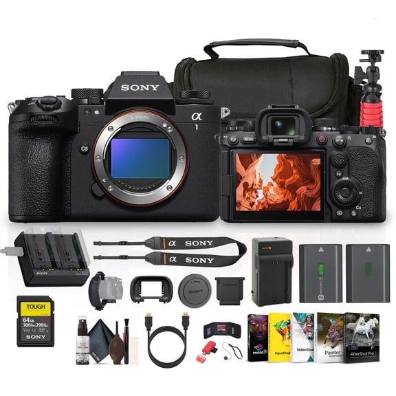 Sony Alpha a1 II Full-Frame Interchangeable Lens Mirrorless Camera (ILCE-1M2) + 64GB Memory Card + NP-FZ100 + Photo Software + Camera Bag + Flexible Tripod + External Charger + More