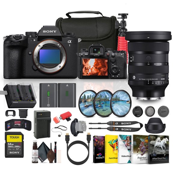 Sony Alpha a1 II Full-Frame Interchangeable Lens Mirrorless Camera (ILCE-1M2) + Sigma 24-70mm Art Lens + 64GB Memory Card + NP-FZ100 + Photo Software + Lens Filter Kit + More