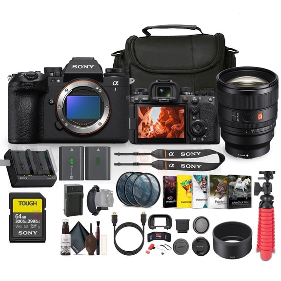 Sony Alpha a1 II Full-Frame Interchangeable Lens Mirrorless Camera (ILCE-1M2) + Sony FE 85mm GM II Lens + 64GB Memory Card + NP-FZ100 + Photo Software + Lens Filter Kit + More