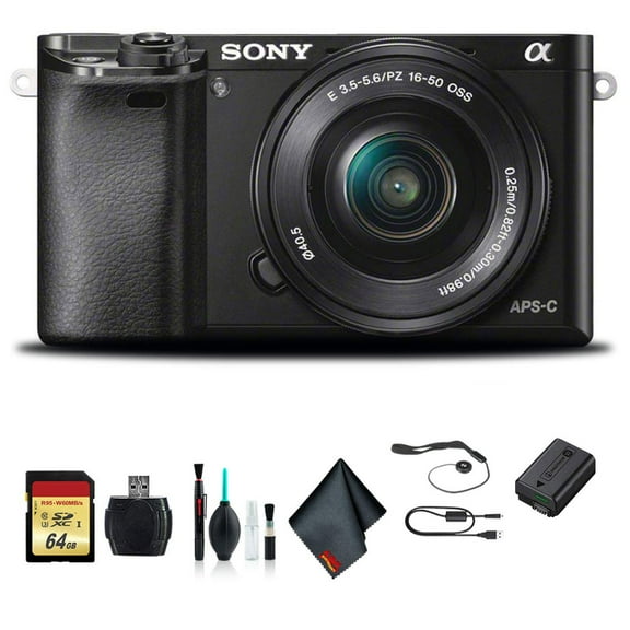Sony Alpha a6000 Mirrorless Camera (Black) with 16-50mm and 55-210mm Lenses, 24MP Bundle Professional kit with essential accessories (International Model)