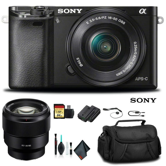 Sony Alpha a6000 Mirrorless Camera (Black) with 16-50mm and Sony FE 85mm Lens, 24MP Bundle Professional kit with essential accessories (International Model)