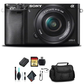 Sony Alpha a6000 Mirrorless Camera with 16-50mm Lens, Black + 64GB Card & Accessory Bundle (International Model)