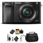 Sony Alpha a6000 Mirrorless Camera with 16-50mm Lens, Black + 64GB Card & Accessory Bundle International Model