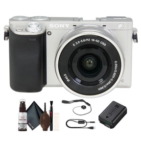 Sony Alpha a6000 Mirrorless Camera with 16-50mm Lens (Silver) + Lens Cap Keeper + Cleaning Kit