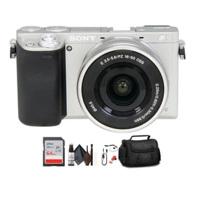 Sony Alpha a6000 Mirrorless Camera with 16-50mm Lens (Silver) with Bag, 64GB Memory Card, Card Reader, Plus Essential Accessories