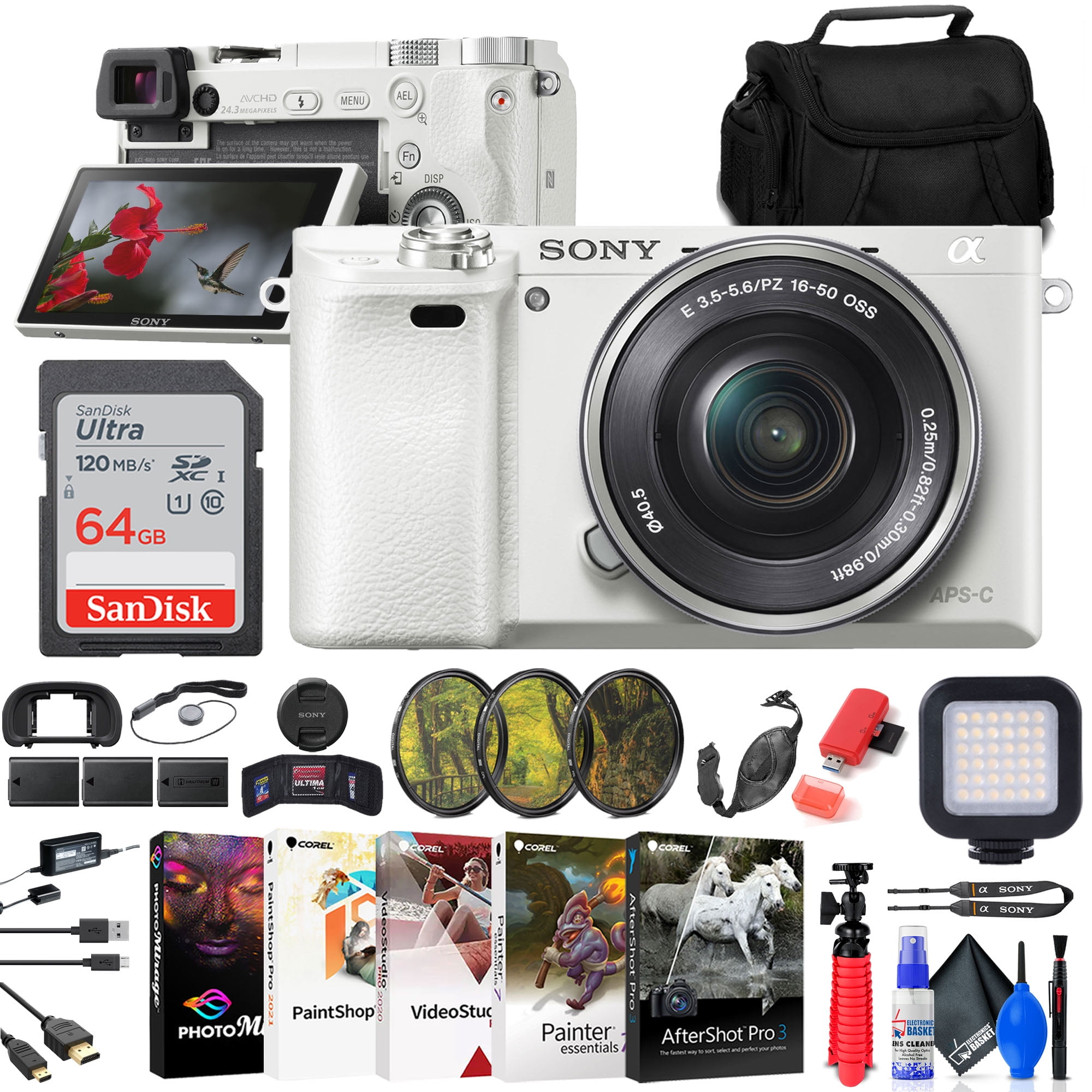 Sony a6100 Mirrorless Camera w/ Dual Lenses + 64GB Card + Case + Tripod