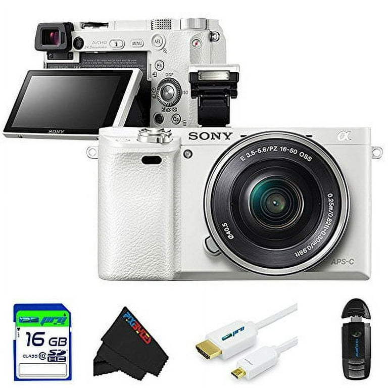 Sony Alpha a6000 Mirrorless Digital Camera with 16-50mm Power Zoom Lens  (White) + 16 GB Pixi-Basic Accessory Bundle 