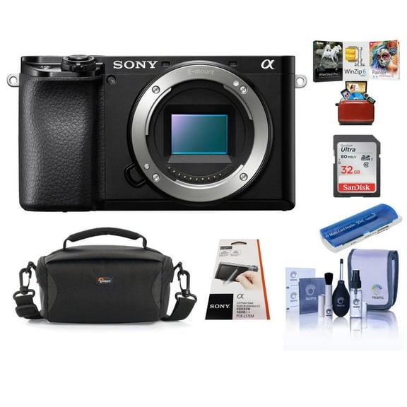 Sony Alpha a6100 Mirrorless Digital Camera Body - Bundle With Camera Case, 32GB SDHC Card, Card Reader, LCD Protector Cover, Cleaning Kit, Mac Software Package