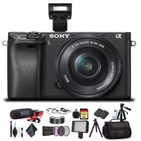 Sony Alpha a6300 Mirrorless Camera +16-50mm Lens Black ILCE6300L/B +Soft Bag, Tr(International Model)