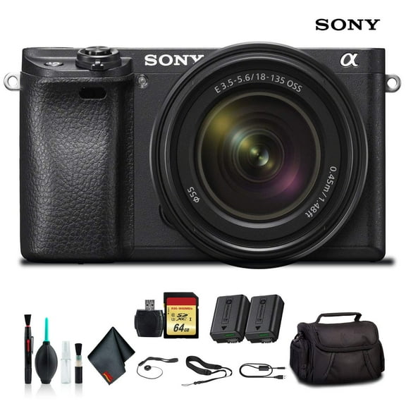 Sony Alpha a6300 Mirrorless Camera (Black) with 18-135mm Lens Bundle + 64GB Card and Soft Bag (International Model)