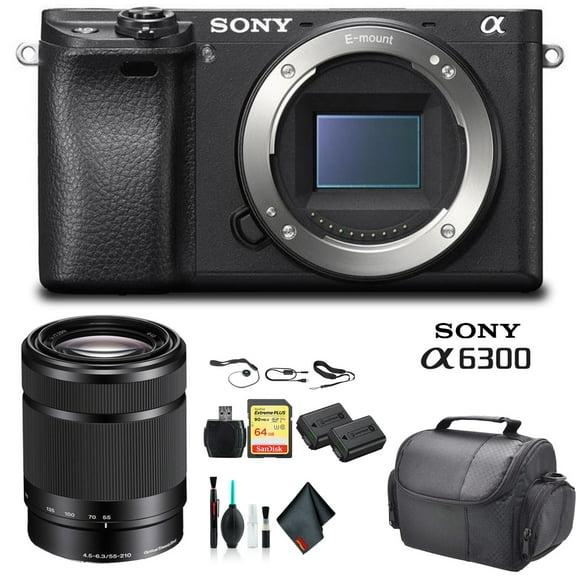 Sony Alpha a6300 Mirrorless Camera with 55210mm Lens Bundle with 64GB Card, Battery and Soft Bag (International Model)