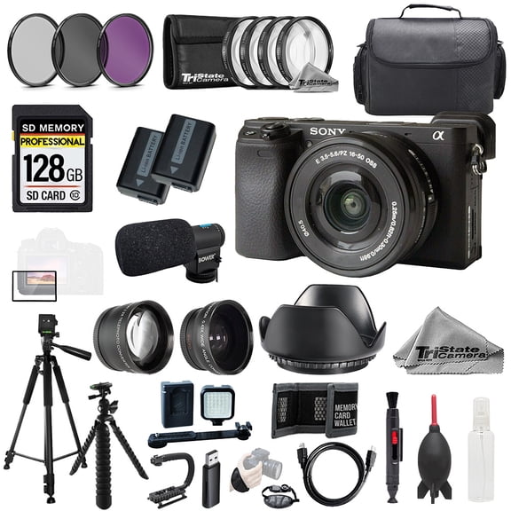 Sony Alpha a6400 + 16-50mm Lens + Mic +128GB + 9 PC Filtr-MEGA Kit (International Version)