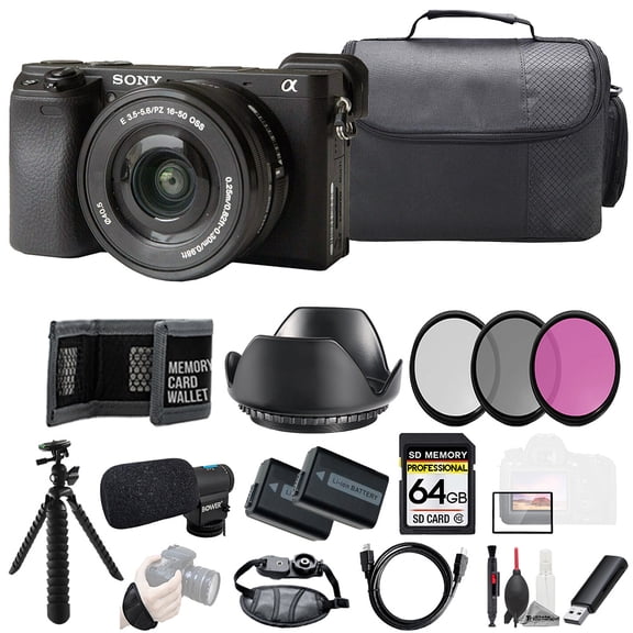 Sony Alpha a6400 + 16-50mm Lens + Mic +64GB +Ext Bat+3 PC Filter- Kit (International Version)
