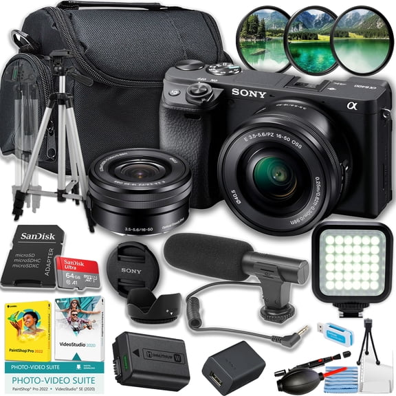 Sony Alpha a6400 Mirrorless Camera: Compact APS-C Interchangeable Lens Digital Camera with Real-Time Eye Auto Focus, 4K Video, Flip Screen & 16-50mm Lens - E Mount Compatible Cameras - ILCE-6400L/B