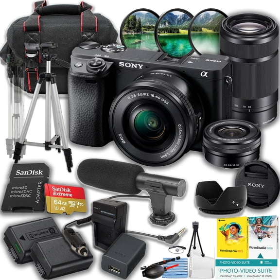 Sony Alpha a6400 Mirrorless Camera: Compact APS-C Interchangeable Lens Digital Camera with Real-Time Eye Auto Focus, 4K Video, Flip Screen & 16-50mm Lens - E Mount Compatible Cameras - ILCE-6400L/B