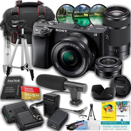 Sony Alpha a6400 Mirrorless Camera: Compact APS-C Interchangeable Lens Digital Camera with Real-Time Eye Auto Focus, 4K Video, Flip Screen & 16-50mm Lens - E Mount Compatible Cameras - ILCE-6400L/B