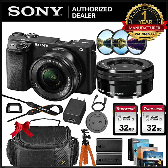 Sony Alpha a6400 Mirrorless Digital Camera with 16-50mm Lens + 2 x 32GB Memory Cards, Sturdy Equipment Carrying Case, Spider Tripod, Software Kit and More