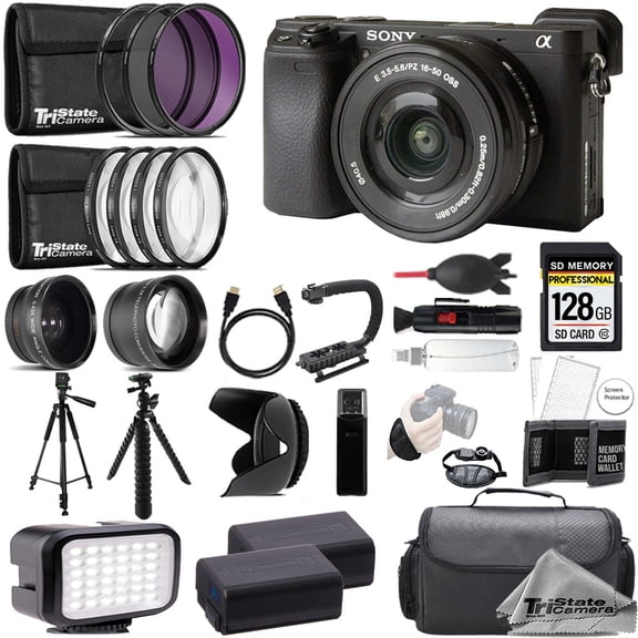 Sony Alpha a6400 Mirrorless Digital Camera with 16-50mm Lens + 128GB + Extra Battery+ 9 PC Filter- ULTIMATE Kit (International Version)