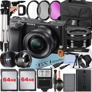 Sony Alpha a6400 Mirrorless Digital Camera with 16-50mm Lens + 2 Pack 64GB Card + Flash + ZeeTech Accessory Bundle International Version