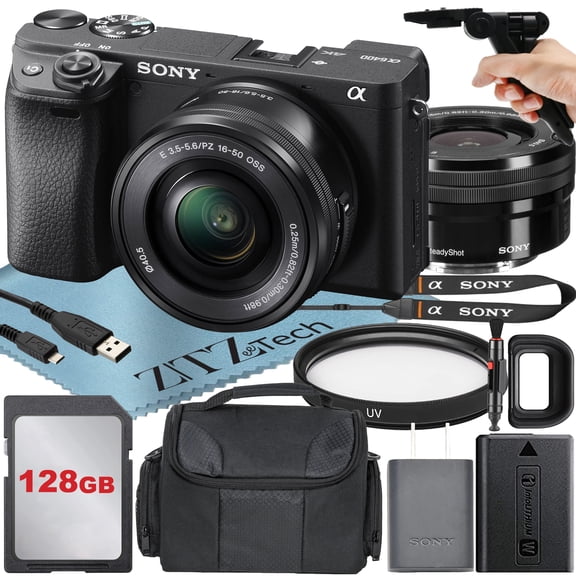 Sony Alpha a6400 Mirrorless Digital Camera with 16-50mm Lens + 128GB Card + Case + ZeeTech Accessory Bundle (International Version)