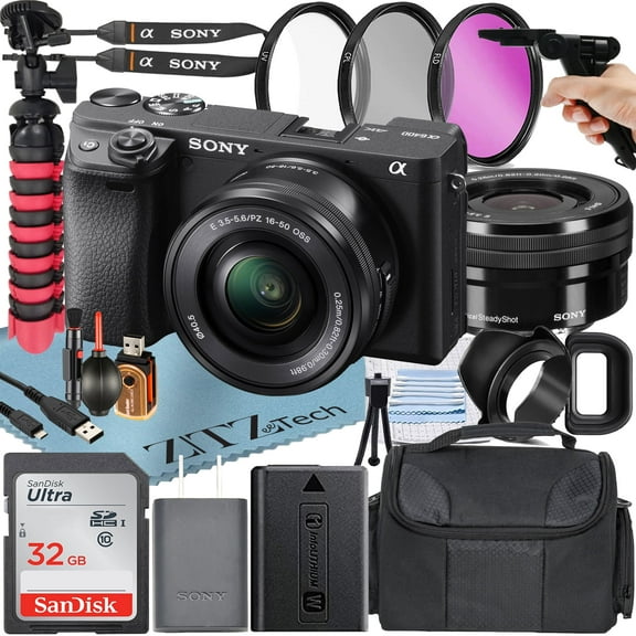 Sony Alpha a6400 Mirrorless Digital Camera with 16-50mm Lens + SanDisk 32GB Card + Tripod + ZeeTech Accessory Bundle (International Version)