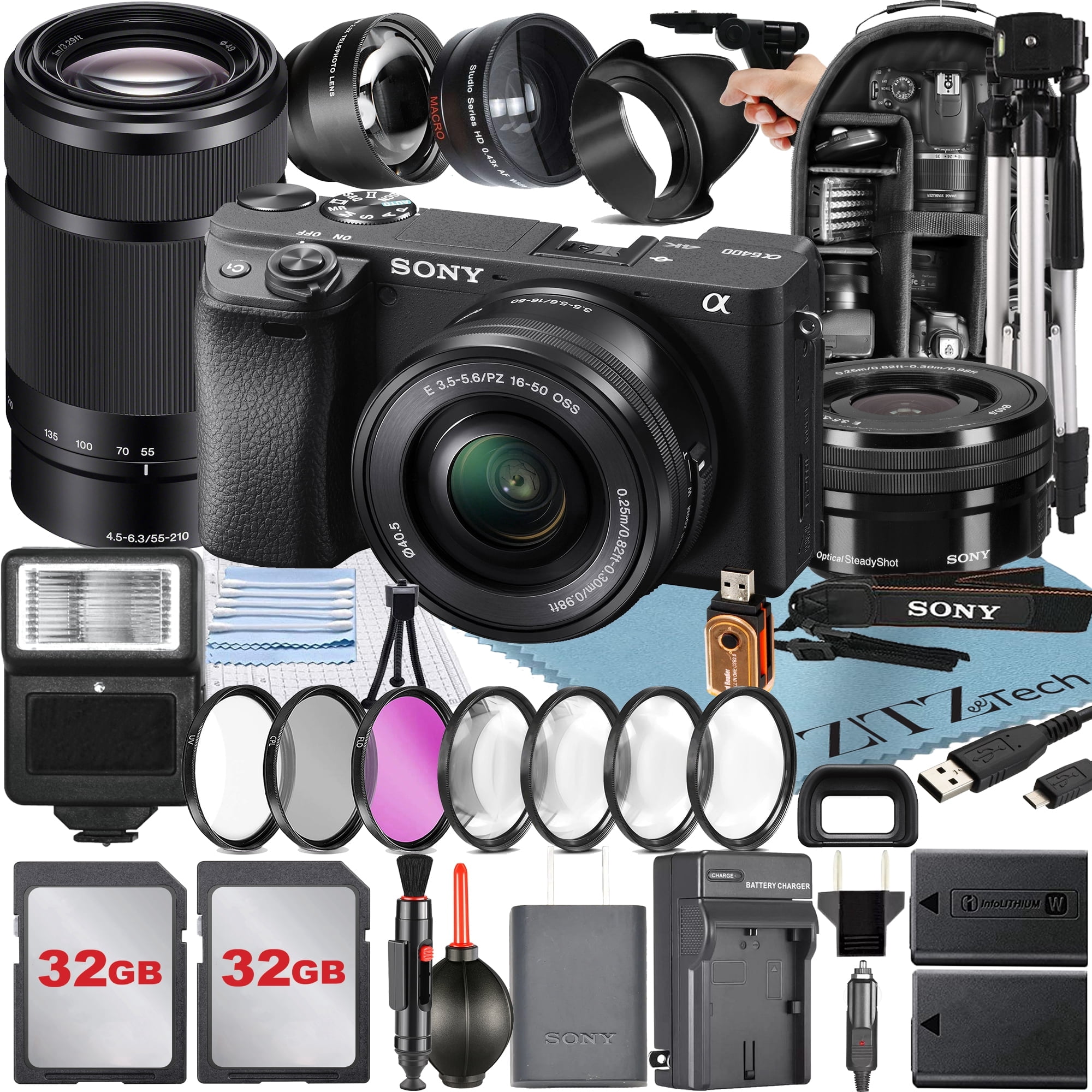 Sony Alpha a6400 Camera with 16-50mm & 55-210mm Lens, 2x32GB Card