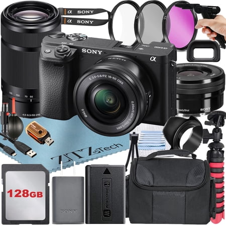 Sony Alpha a6400 Mirrorless Digital Camera with E PZ 16-50mm + E 55-210mm OSS Lens + 128GB Card + Tripod + ZeeTech Accessory Bundle (International Version)