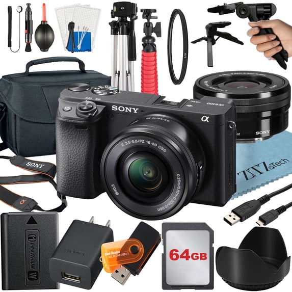 Sony Alpha a6400 Mirrorless Digital Camera with E PZ 16-50mm OSS Lens, 64GB SanDisk Card, Tripod, Case, ZeeTech Accessory Bundle