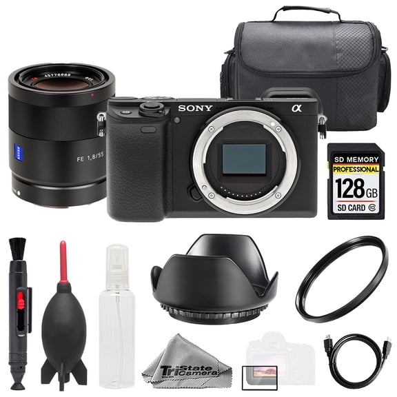 Sony Alpha a6400 + Sonnar T* FE 55mm f/1.8 ZA Lens +128GB+ Bag+ UV Filter- Basic Kit (International Version)